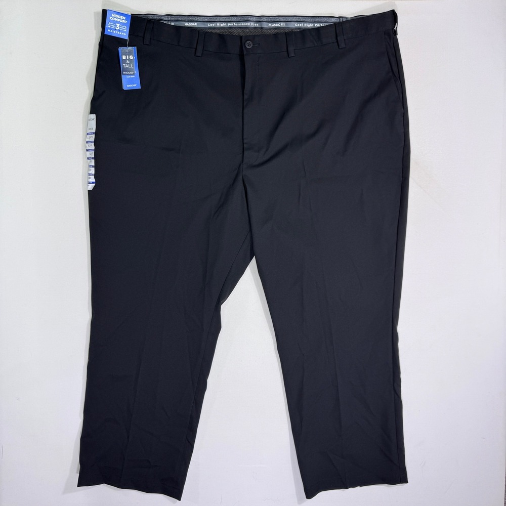 Haggar Cool Right Performance Flex Pants Mens 52x30 (52x28.5) Black Classic Fit